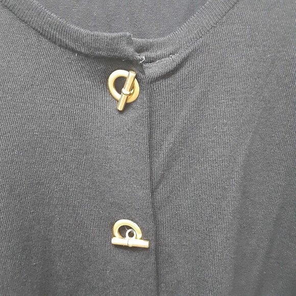 Ellen Tracy Black Cardigan with gold Toggle Closures long sleeved Size Large - Picture 6 of 8